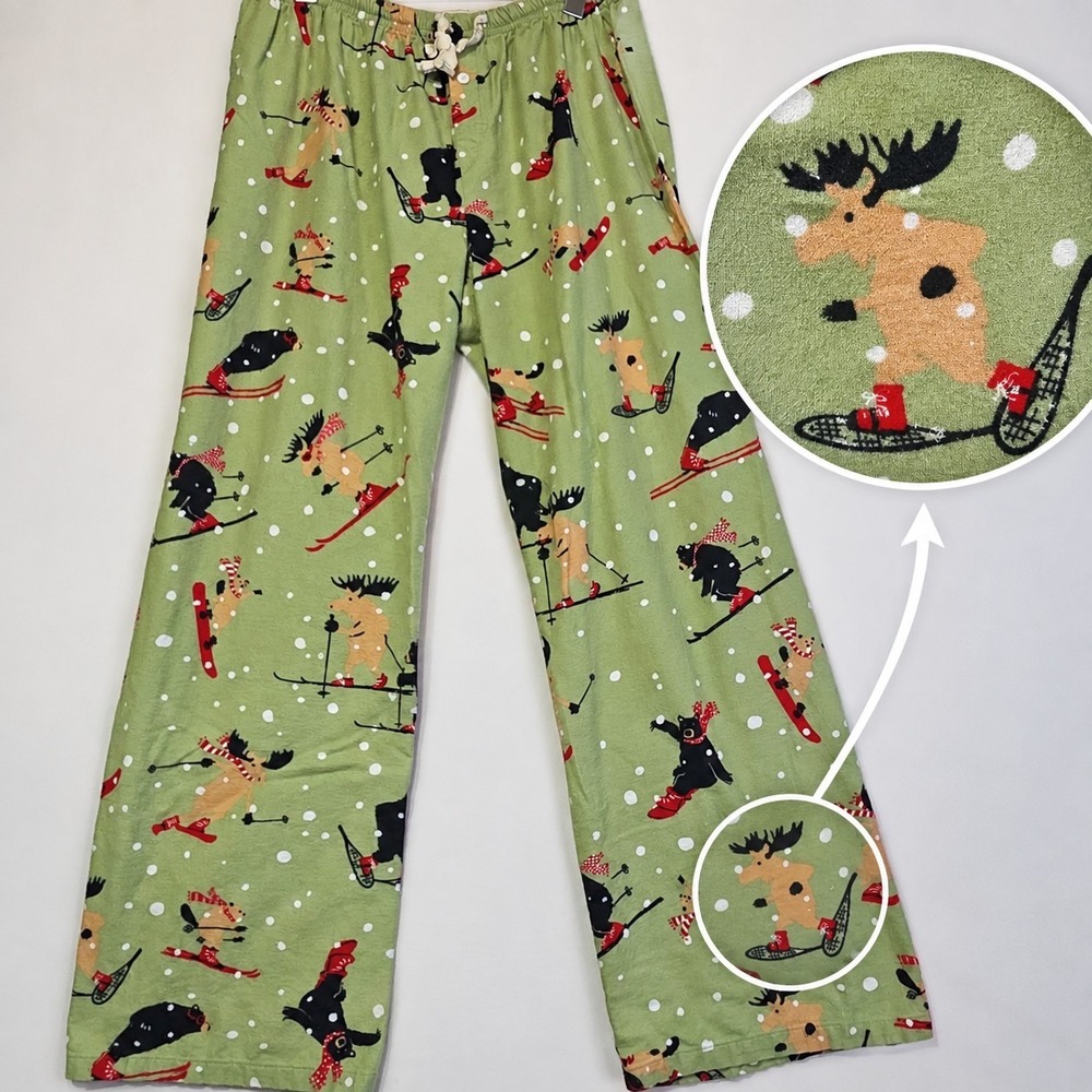Hatley Mens Large Pajama Pants Skiing Animals Winter Christmas Cotton Lounge
